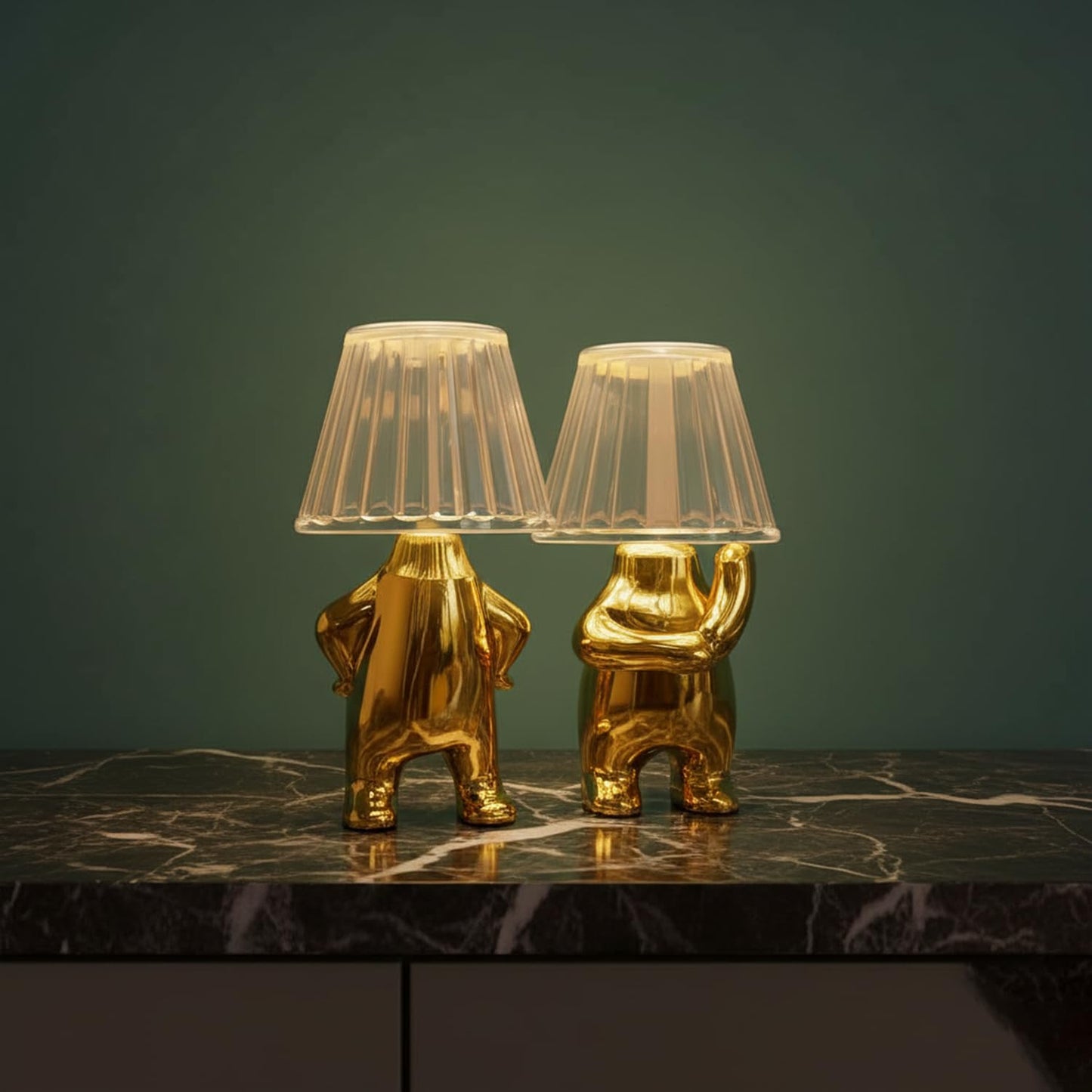DECOVAA Mini Golden Man LED Table Lamp Pack of 2| Battery Operated Decorative Night Light| Flameless LED Candle Lamp for Bedroom, Living Room & Pooja Room & Gift Items (Random Shape)