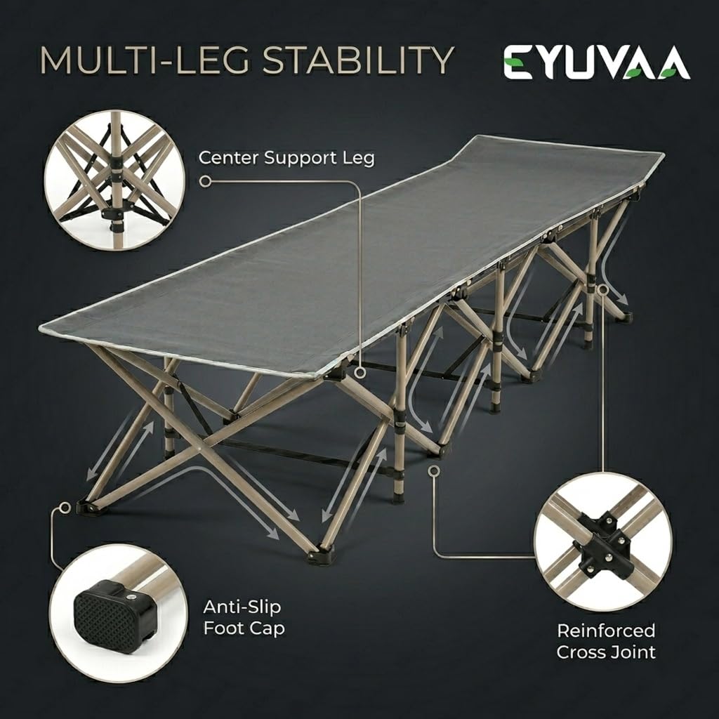 EYUVAA  Camping Bed for Adults, 75 Inch Folding Bed with Carry Bag, Portable Camping Cot, Heavy Duty Steel Frame, Foldable Sleeping Cot for Camping, Travel, Trekking, Home & Office Use