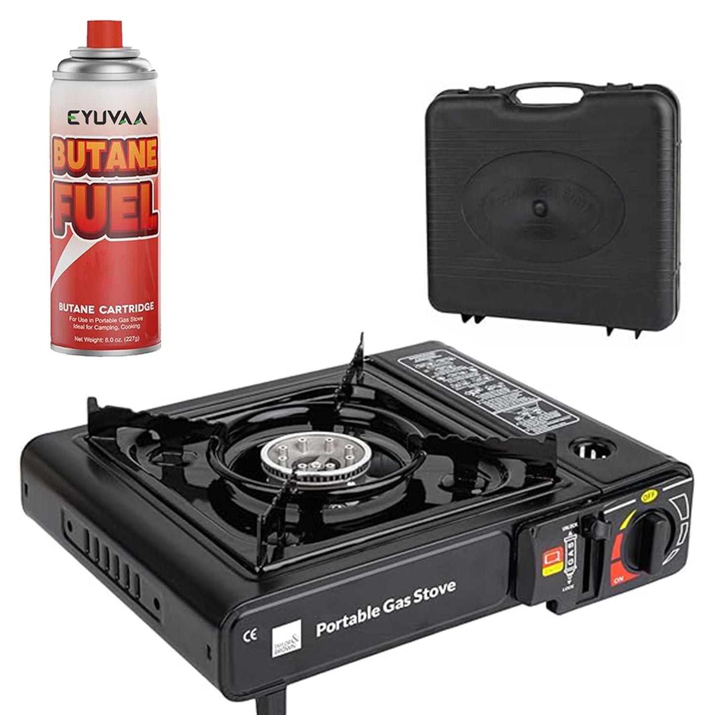 EYUVAA Portable Camping Stove with Butane Gas Cylinder, Lightweight Gas Burner with Carrying Case for Outdoor, Hiking, Trekking & Outdoor Travel