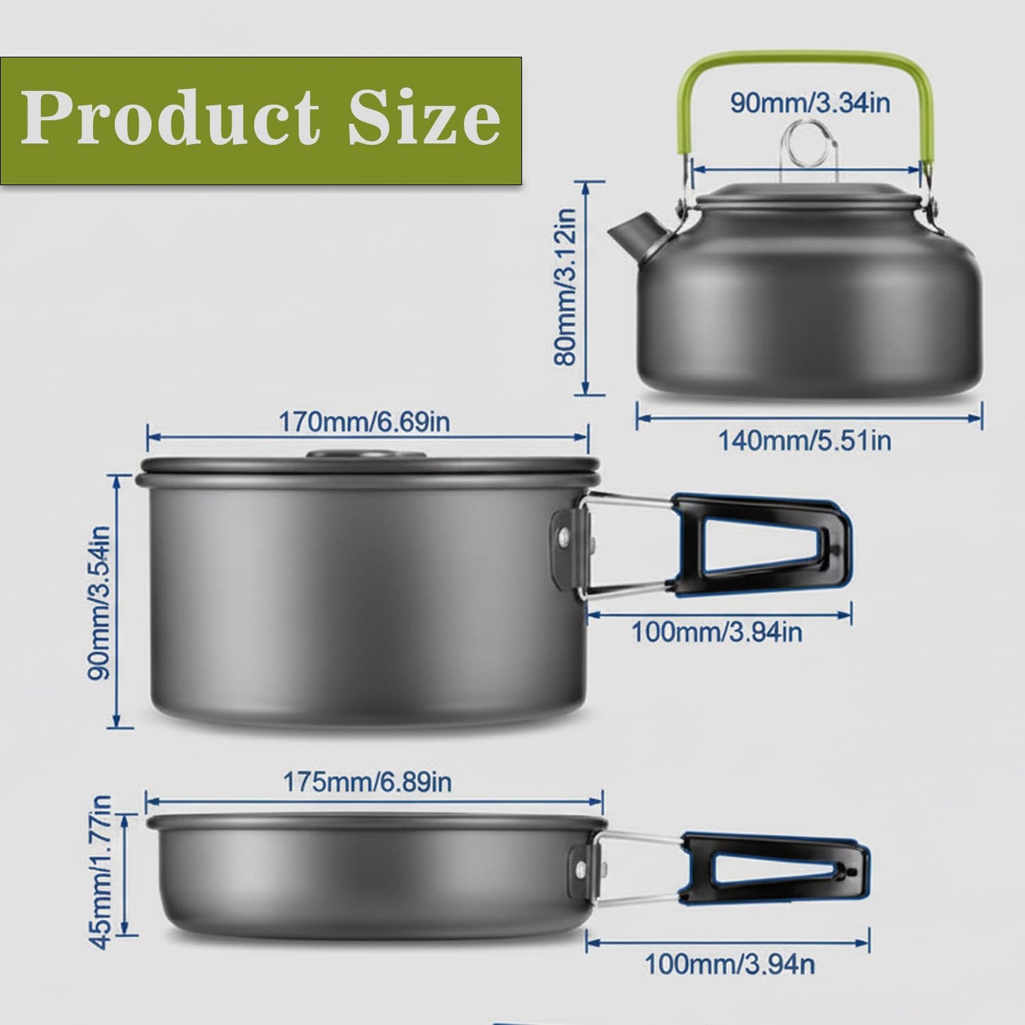 EYUVAA Camping Cookware Set, Lightweight Portable Outdoor Cooking Set with Pot, Pan, Kettle, Bowls & Utensils, Non-Stick Aluminium Camping Kitchen Set for Hiking,Trekking, Picnic & Travel