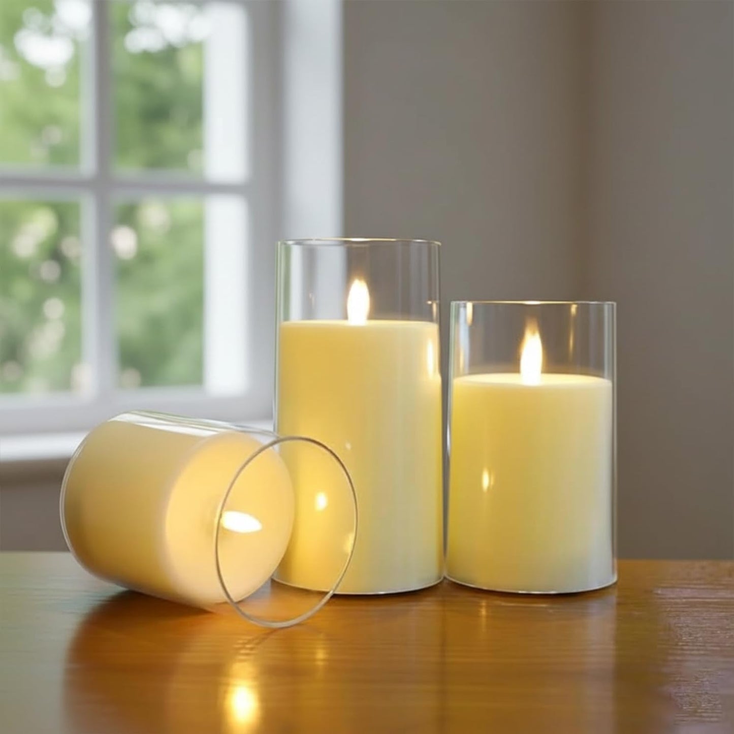 EYUVAA Flameless LED Pillar Candles, Battery Operated Acrylic Glass Candle, Realistic Flickering LED Flame Lights for Home Decor, Diwali, Wedding & Festivals (Transparent)