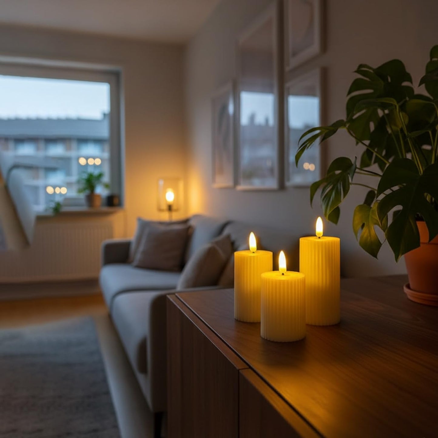 EYUVAA LED Pillar Candle with Flickering Effect | Set of 3 Realistic Flameless Candle, Battery Operated Light for Home Decor, Weddings, Parties, Festivals Decoration