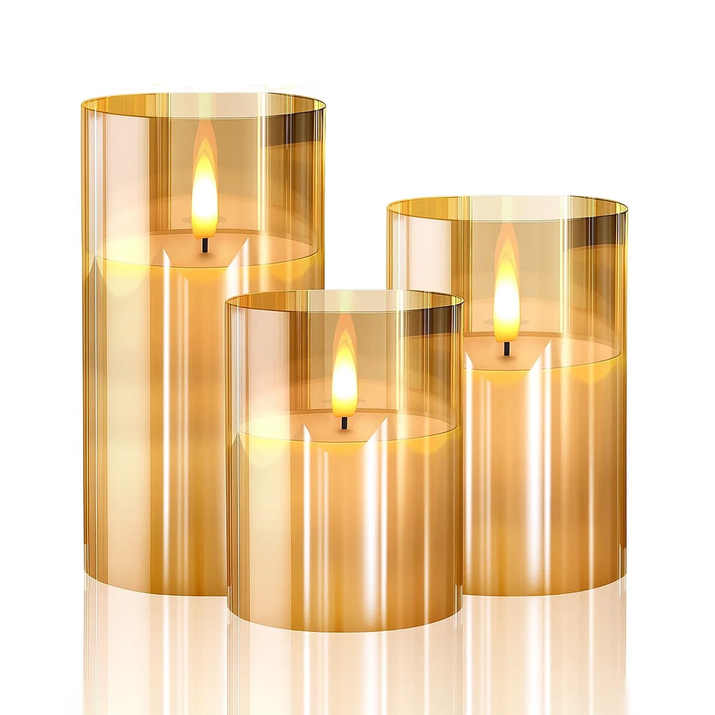 EYUVAA Flameless LED Pillar Candles Set of 3, Battery Operated Acrylic Glass Candles, Real Wax Look, Flickering LED Flame Light, Perfect for Home, Festive, Wedding, Diwali, and Party Decor