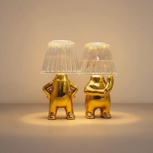 EYUVAA Mini Golden Man LED Table Lamp Pack of 2| Battery Operated Decorative Night Light| Flameless LED Candle Lamp for Bedroom, Living Room & Pooja Room & Gift Items (Random Shape)