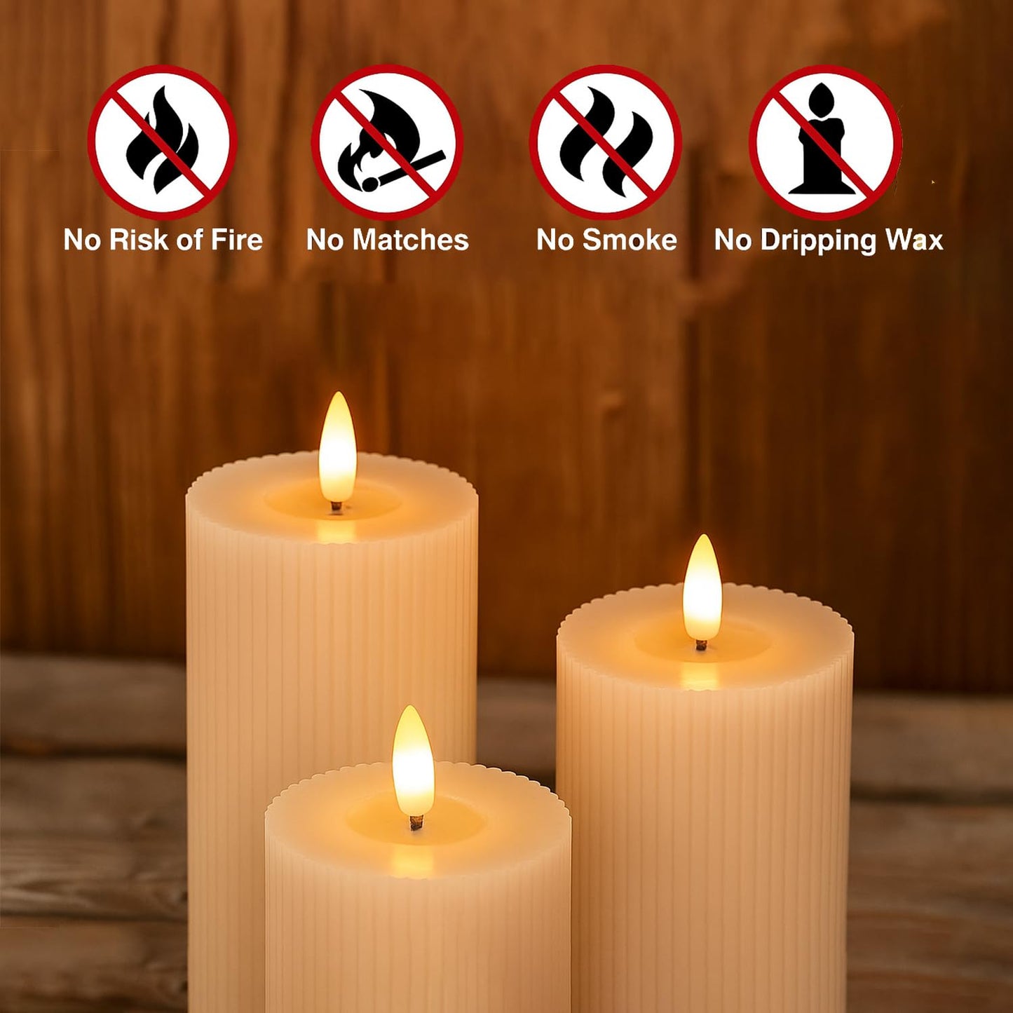EYUVAA LED Pillar Candle with Flickering Effect | Set of 3 Realistic Flameless Candle, Battery Operated Light for Home Decor, Weddings, Parties, Festivals Decoration