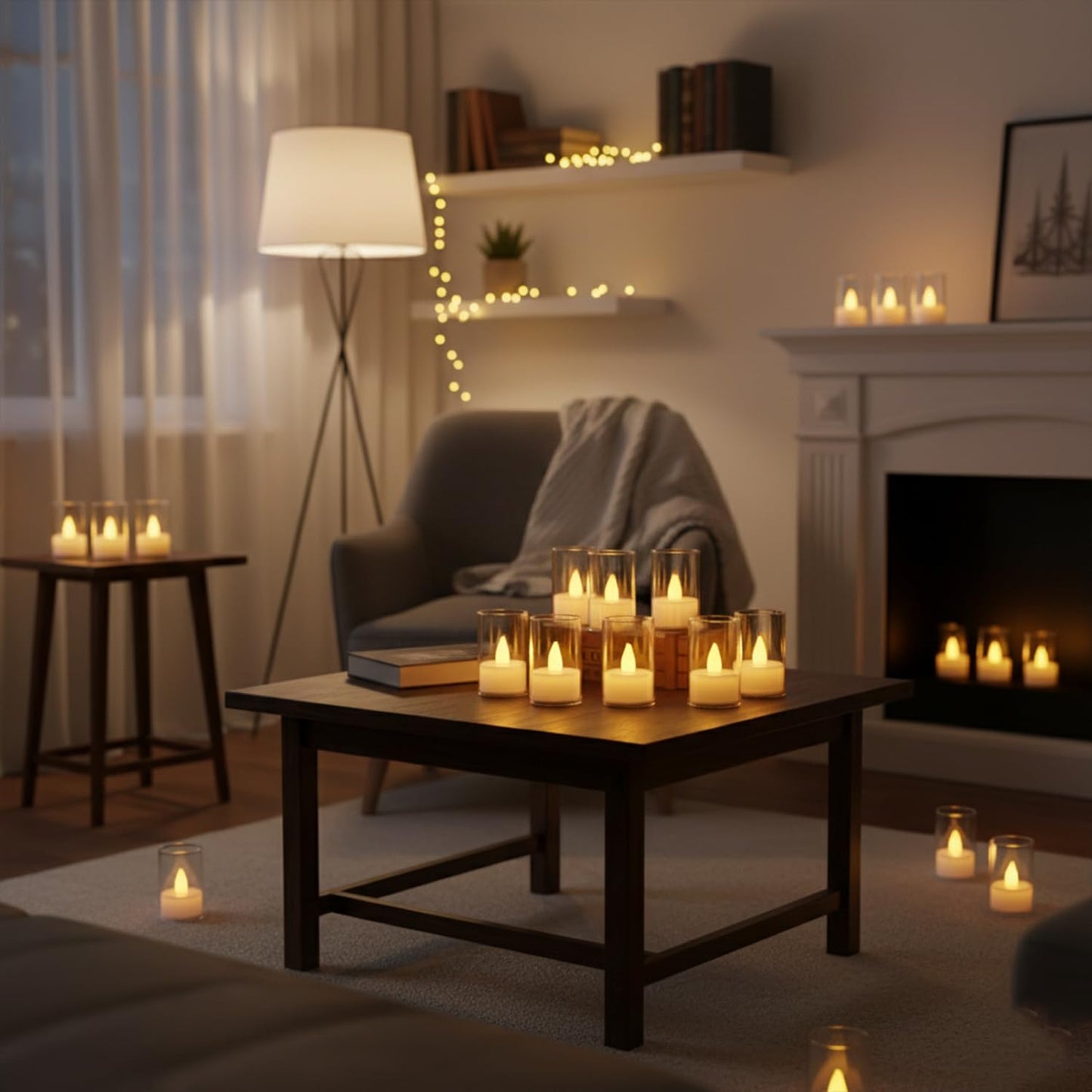 EYUVAA Smokeless LED Tealight Candles with Transparent Glass Holder, Battery Operated Pillar Candle Decorative Lights for Home Décor, Festivals, Diwali and Gifting (Warm White)