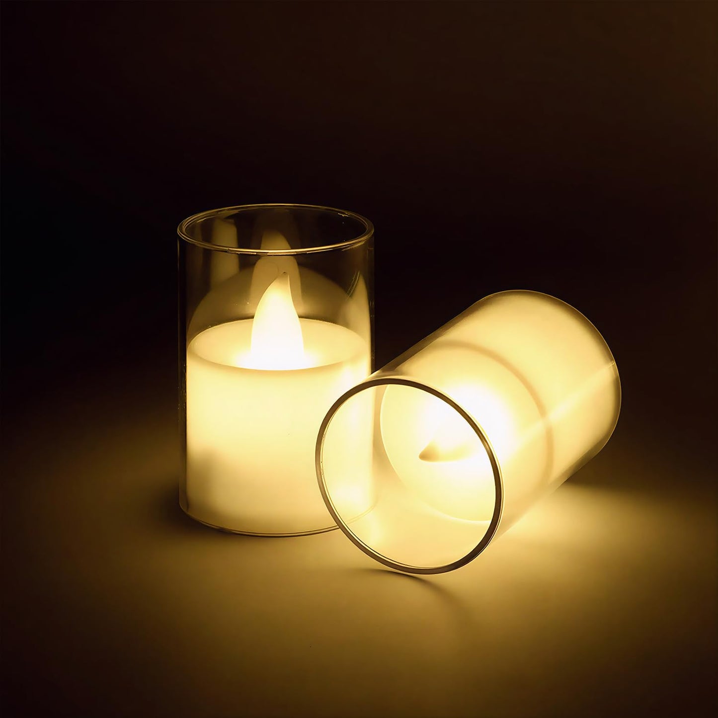 EYUVAA Smokeless LED Tealight Candles with Transparent Glass Holder, Battery Operated Pillar Candle Decorative Lights for Home Décor, Festivals, Diwali and Gifting (Warm White)