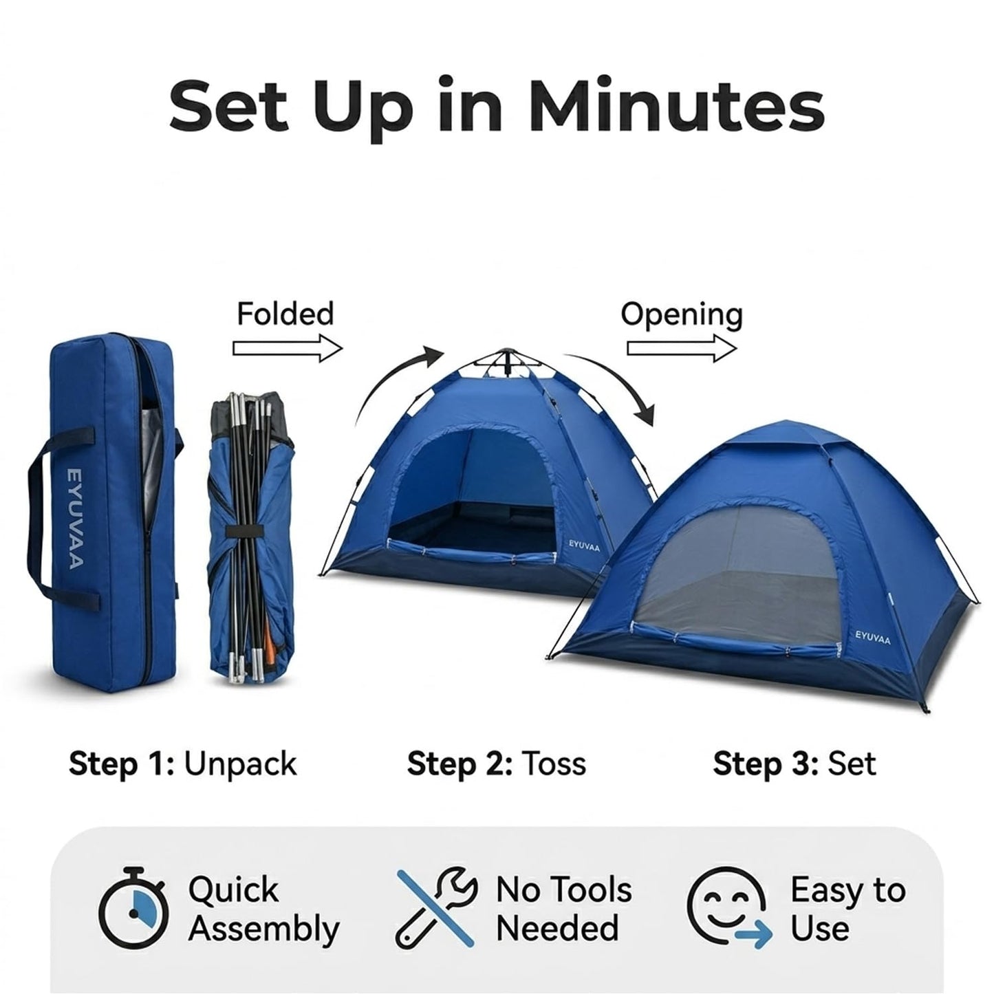 EYUVAA Waterproof Camping Tent for 4 Person (200×200×135 cm),Lightweight Portable Dome Tent with Carry Bag,Easy Setup Windproof Outdoor Tent for Hiking, Backpacking, Picnic & Travel (Random Colour)