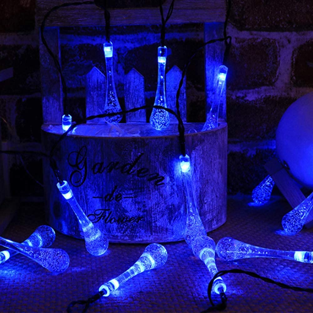 Crystal Waterdrop Shape LED String Light 18 Bulb 8 Meter long for Home Decoration (Blue)