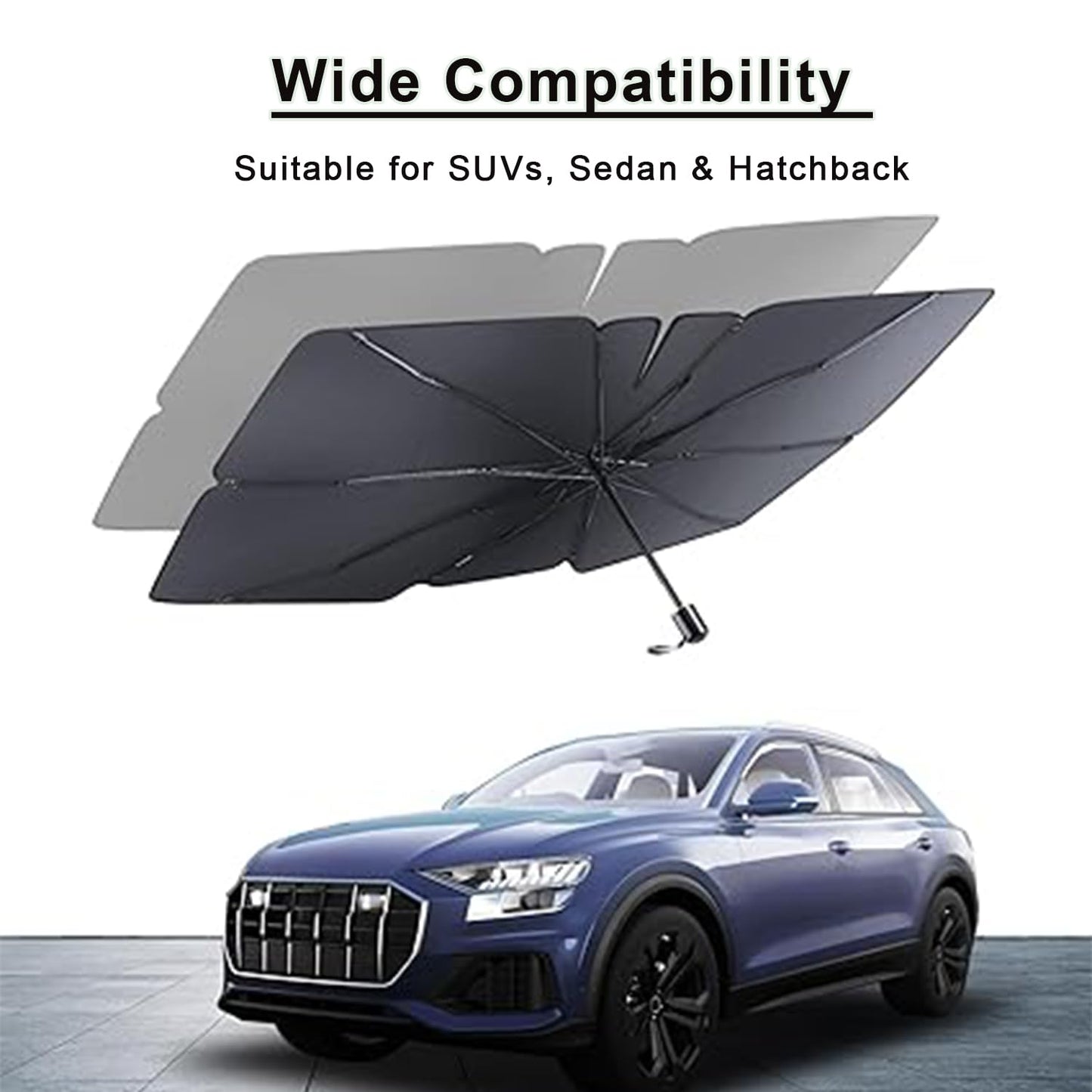 EYUVAA Polyester Car Windshield Sun Shade Umbrella Protector For Front Window, Foldable Sun UV & Heat Protector Suitable For Windshields Of All Suvs, Sedan & Hatchback