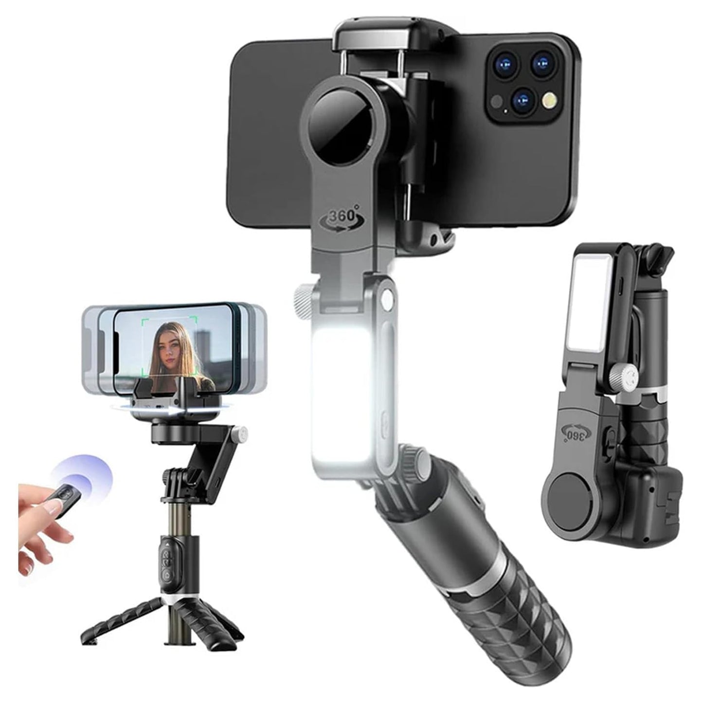 CHAMPKIA 360° Smart Shooting Gimbal with Face & Object Tracking,Auto-Rotation Tripod Stand, Rechargeable Battery & Glowing Lights, Ideal for Vlogging, Live Streaming & Video Calls