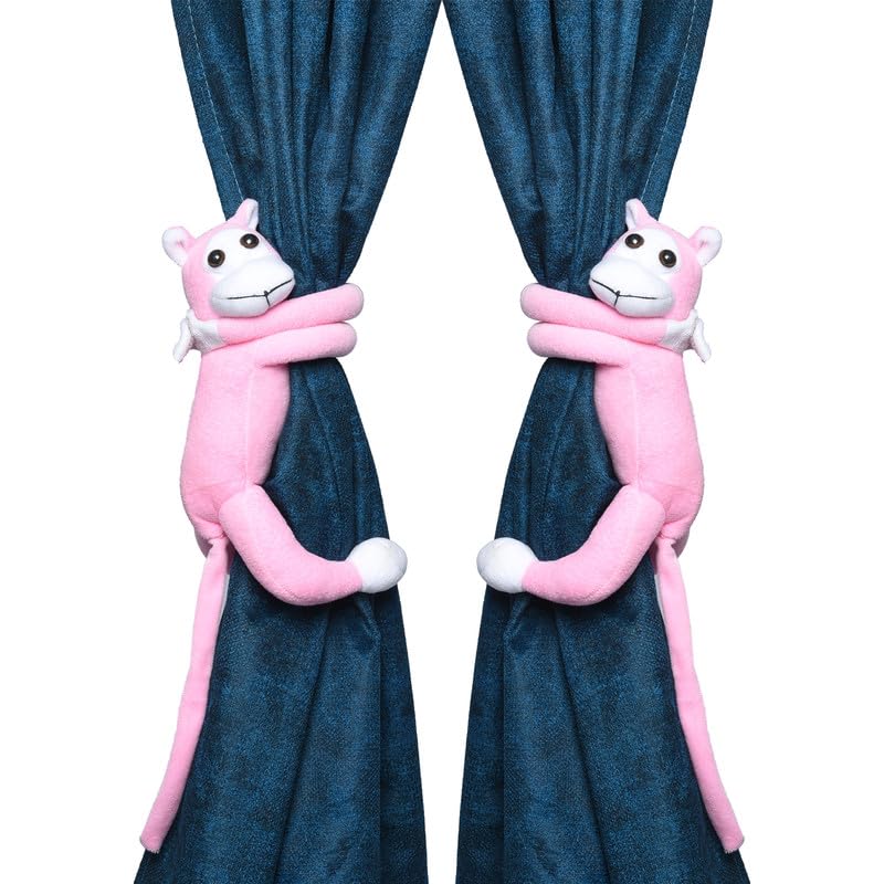 EYUVAA Monkey Curtain tieback Holder cartoon Tieback Hook Toy for Window Curtain Pink (1 Pair)