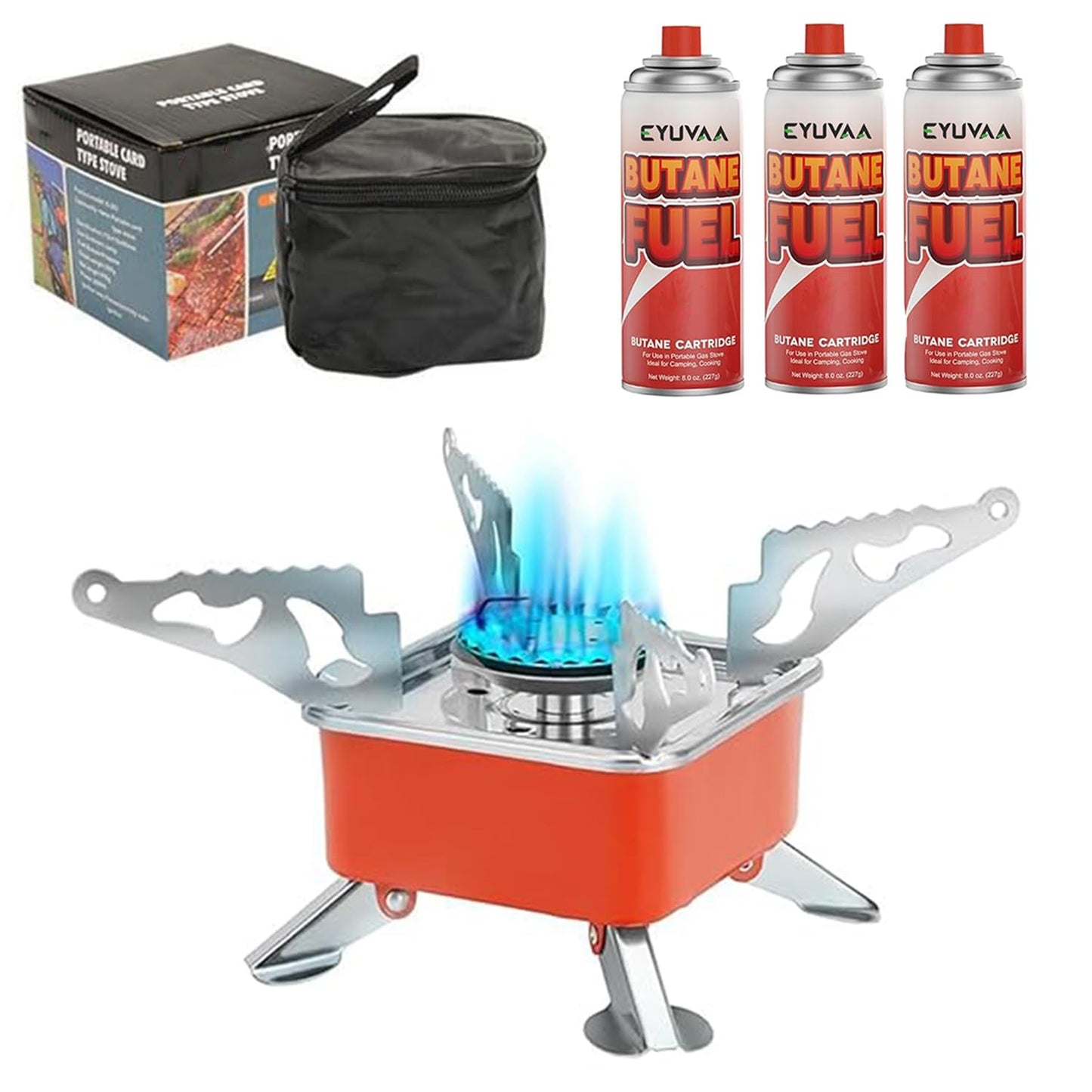 EYUVAA Alloy Steel Portable Gas Stove for Travel with Butane Gas Cylinder, Folding Furnace Outdoor Camping Stove, Lightweight Gas Burner