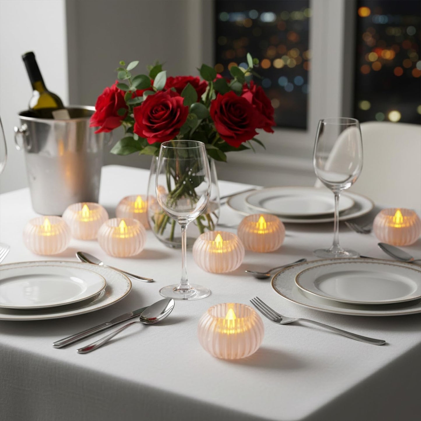 EYUVAA Flameless LED Tea Light Candle with Ribbed Crystal Acrylic Design, Battery Operated Smokeless Flickering Tealight for Home Décor, Diwali, Wedding & Home Decoration