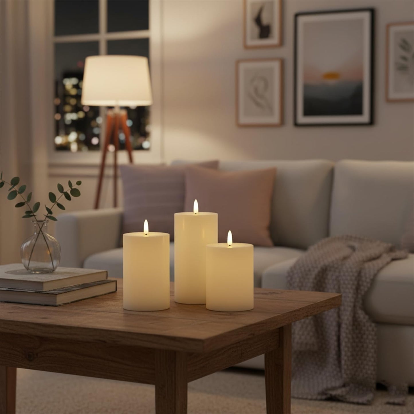 EYUVAA Flameless LED Pillar Candles, Battery Operated, Realistic Flickering Flame, 3” Diameter, Heights 4”, 5”, 6”, Smokeless LED Candles for Home Décor, Weddings and Diwali Decoratio (Set of 3)