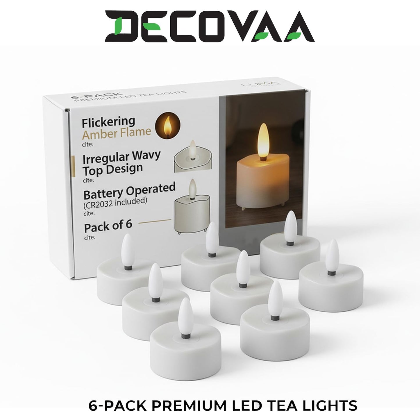 EYUVAA Premium LED Flameless Tea Light Candles, Battery Operated & Flameless Tealights, Smokeless Decorative Lights for Diwali, Wedding, Festive & Home Décor