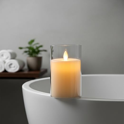 EYUVAA Flameless LED Pillar Candles, Battery Operated Acrylic Glass Candle, Realistic Flickering LED Flame Lights for Home Decor, Diwali, Wedding & Festivals (Transparent)