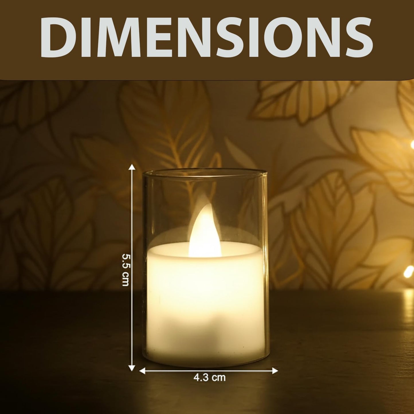 EYUVAA Smokeless LED Tealight Candles with Transparent Glass Holder, Battery Operated Pillar Candle Decorative Lights for Home Décor, Festivals, Diwali and Gifting (Warm White)