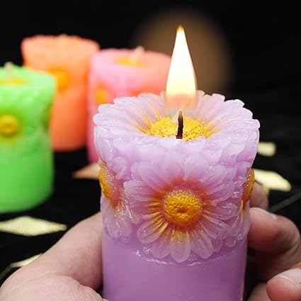 Pillar Flower Scented Wax Candles for Diwali Candle for Home and Office Decoration (Set of 5)