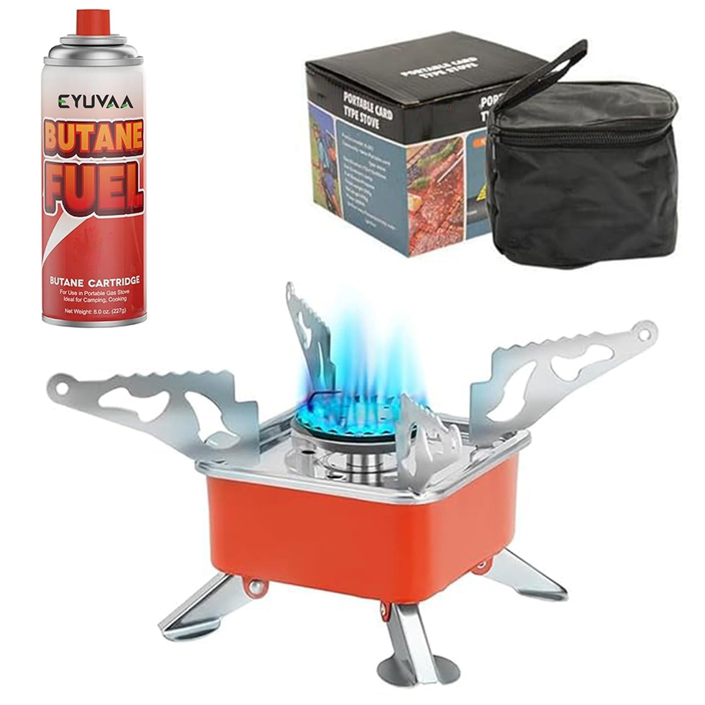 EYUVAA Alloy Steel Portable Gas Stove for Travel with Butane Gas Cylinder, Folding Furnace Outdoor Camping Stove, Lightweight Gas Burner