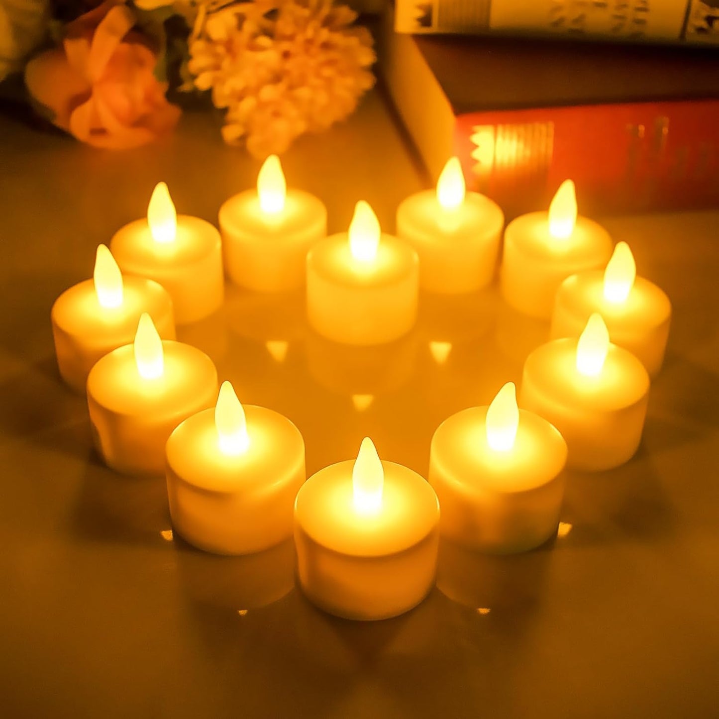 EYUVAA Flickering Effect Flameless Candles, Battery Operated Tealight Smokeless Decorative Candles for Home, Diwali and Wedding Decoration