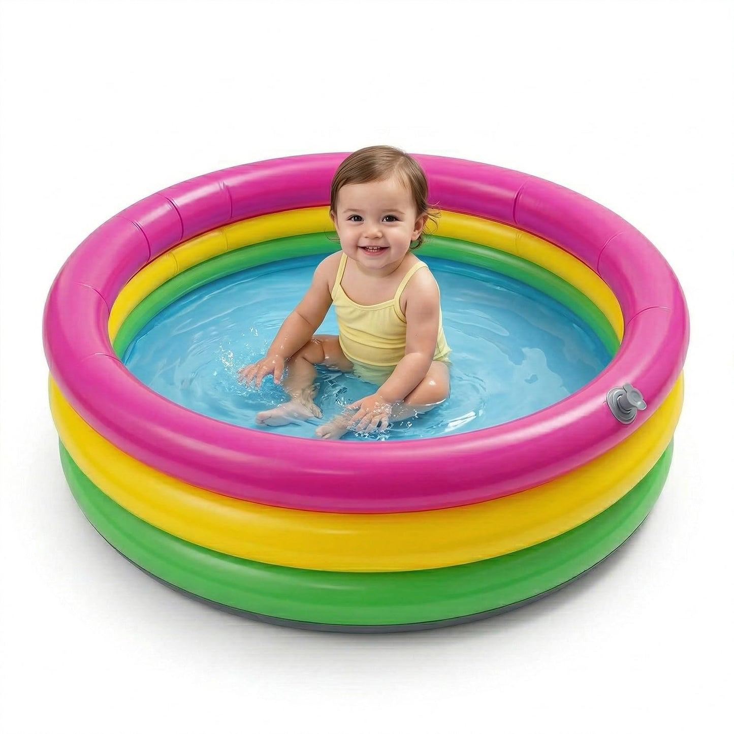 EYUVAA  Round Inflatable Pool for Kids 0-5 Years | 3-Ring Mini Swimming Pool with Dual-Layer Inflatable Bottom, Safe & Comfy, Easy to Use, Perfect for Balcony & Backyard Play (3 Feet)