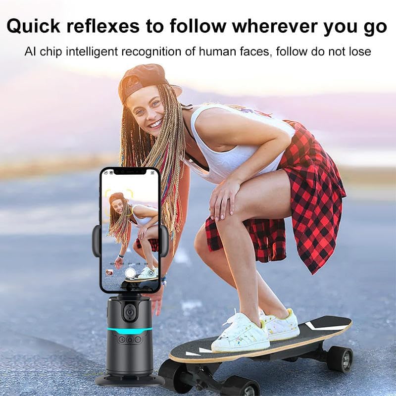 CHAMPKIA 360° Smart Shooting Gimbal with Face & Object Tracking,Auto-Rotation Tripod Stand, Rechargeable Battery & Glowing Lights, Ideal for Vlogging, Live Streaming & Video Calls