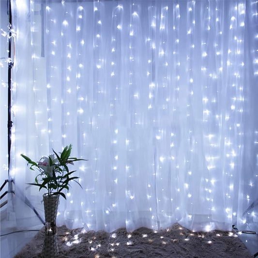 Curtain String Light 300 LED 10ftX10ft 30V 8 Modes Diwali Lights for Home Decoration (White)