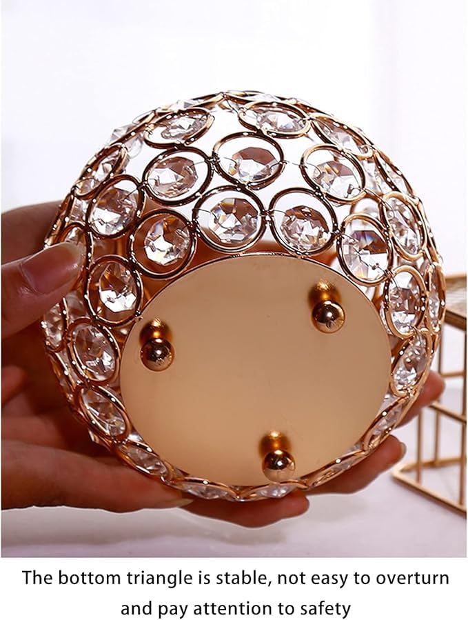 EYUVAA Luxurious Crystal Tea Light Candle Holder, Elegant Gold Accents, Diamond Candle Holders for Home Décor, Weddings, Diwali, Special Occasions and Enchanting Candlelight Displays