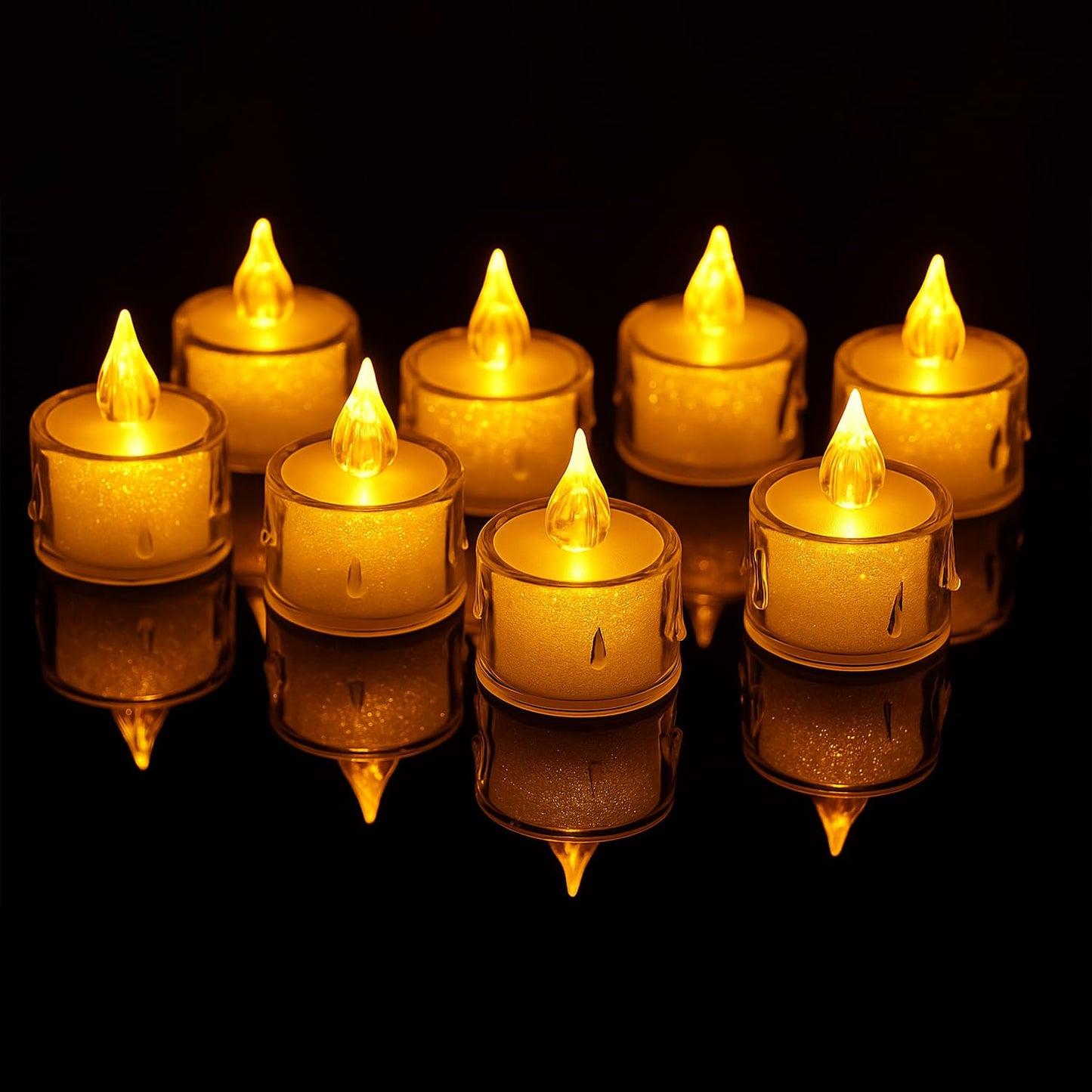 DECOVAA Crystal LED Tealight Candles, Flickering Battery-Operated Flameless Tea Lights Safe for Kids & Pets, Smokeless Decorative Candles for Home Décor, Diwali, Wedding & Home Decoration