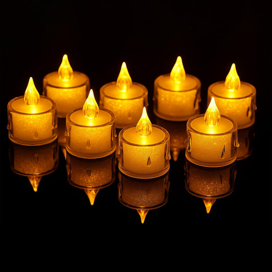 EYUVAA Crystal LED Tealight Candles, Flickering Battery-Operated Flameless Tea Lights Safe for Kids & Pets, Smokeless Decorative Candles for Home Décor, Diwali, Wedding & Home Decoration