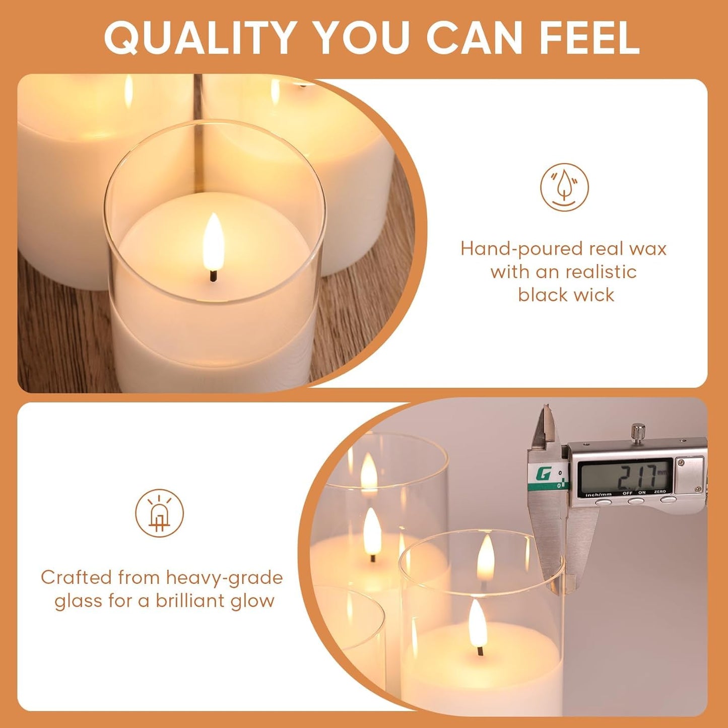 EYUVAA Set of 3 LED Pillar Candles with Acrylic Glass Holders, Realistic Flickering Flame, Battery Operated Decorative Candle for Home, Wedding, Diwali Décor (Acrylic Transparent Glass Candle)