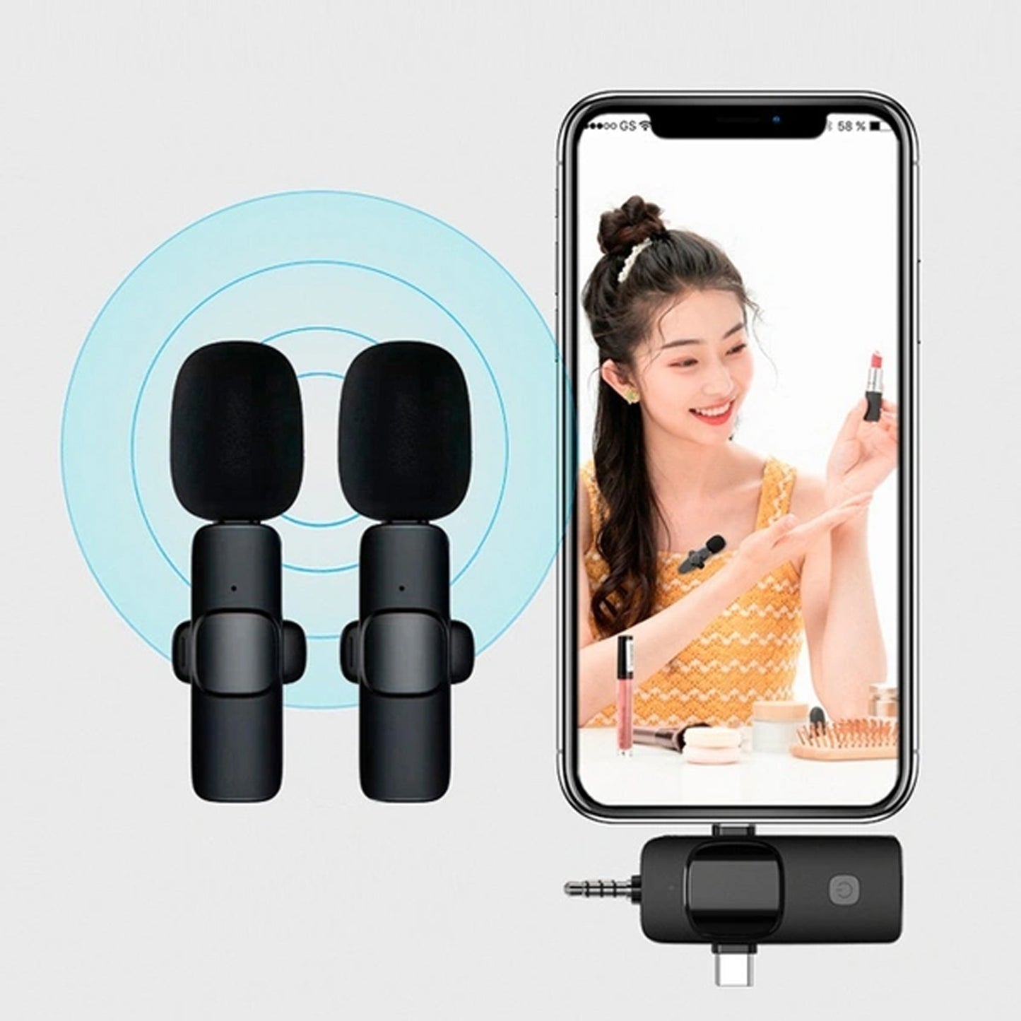 CHAMPKIA K35-2 Dual Wireless Collar Microphone, Plug & Play Lavalier Mic, Noise Cancellation, LED Indicator, Long Battery Life | Compatible with All Smartphones & DSLRs for YouTube & Interviews