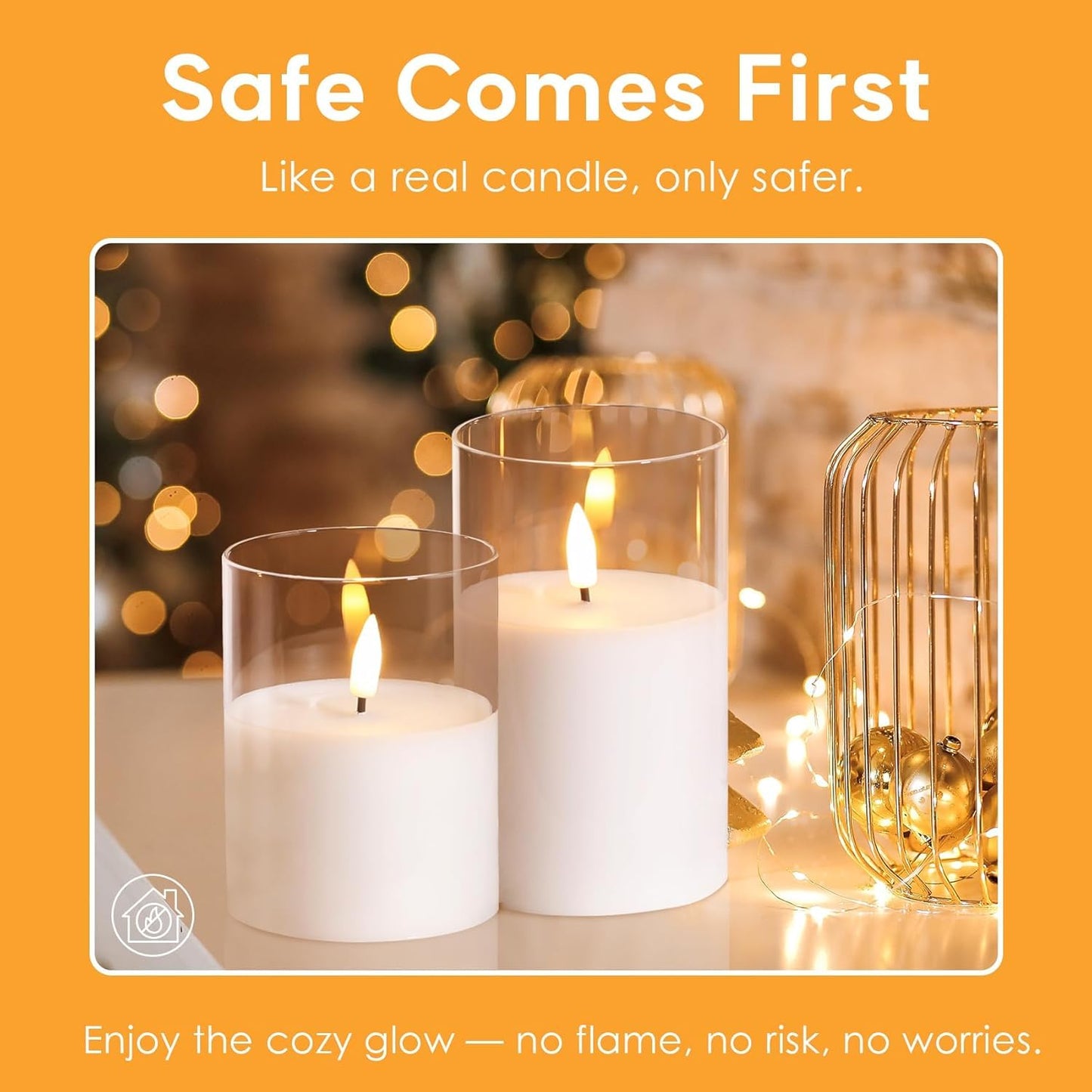 EYUVAA Set of 3 LED Pillar Candles with Acrylic Glass Holders, Realistic Flickering Flame, Battery Operated Decorative Candle for Home, Wedding, Diwali Décor (Acrylic Transparent Glass Candle)