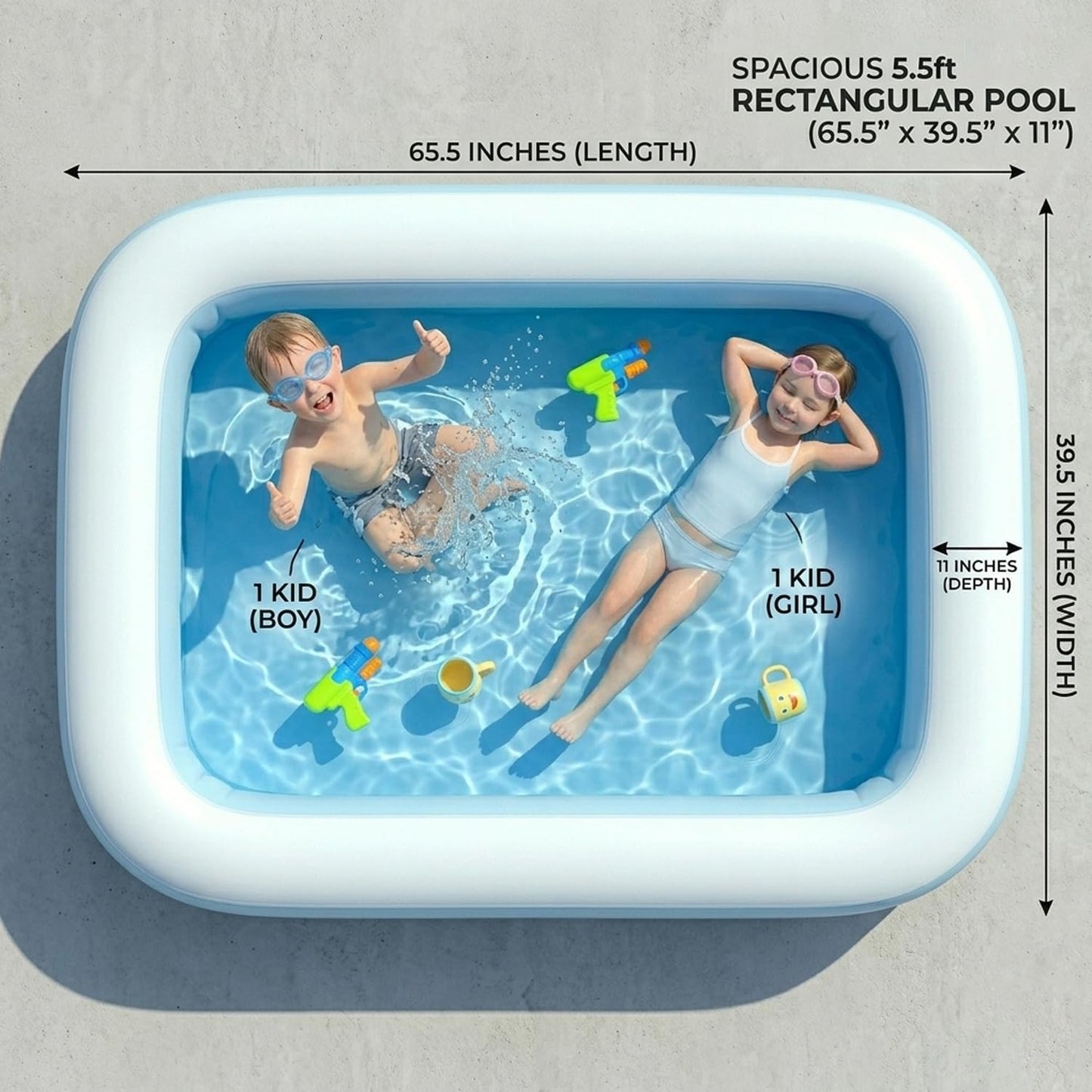 EYUVAA Rectangular Inflatable Pool for Kids | Full-Sized Swimming Bathtub, Outdoor Backyard Water Play, Summer Fun, Durable Child-Safe PVC, Quick Inflate & Deflate Pool (5.5 Feet)