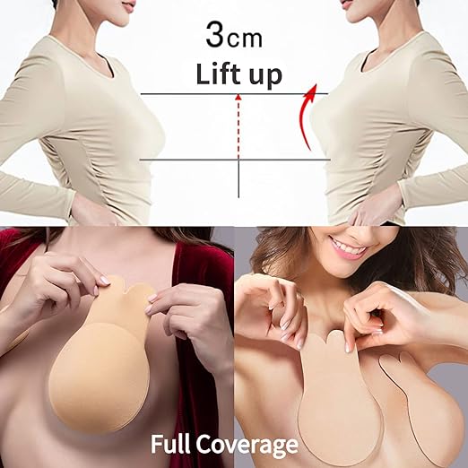 Push-Up Silicone Nipple Covers Reusable Sticky Bra Invisible Tape Lift Up Strapless Bra for Women (Black)