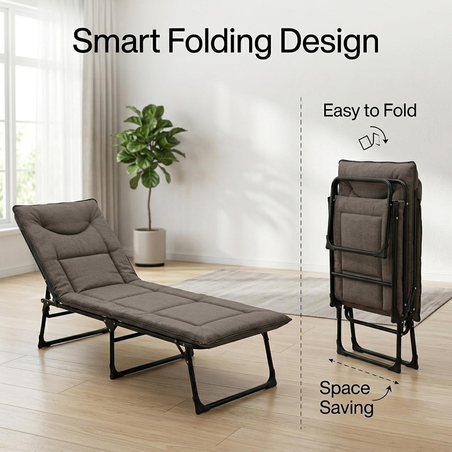 EYUVAA Folding Recliner Bed for Adults,5-Position Adjustable Folding Bed,Heavy Duty 150KG Capacity Metal Frame Camping Cot,Foldable Sleeping Bed for Home, Office, & Travel Use