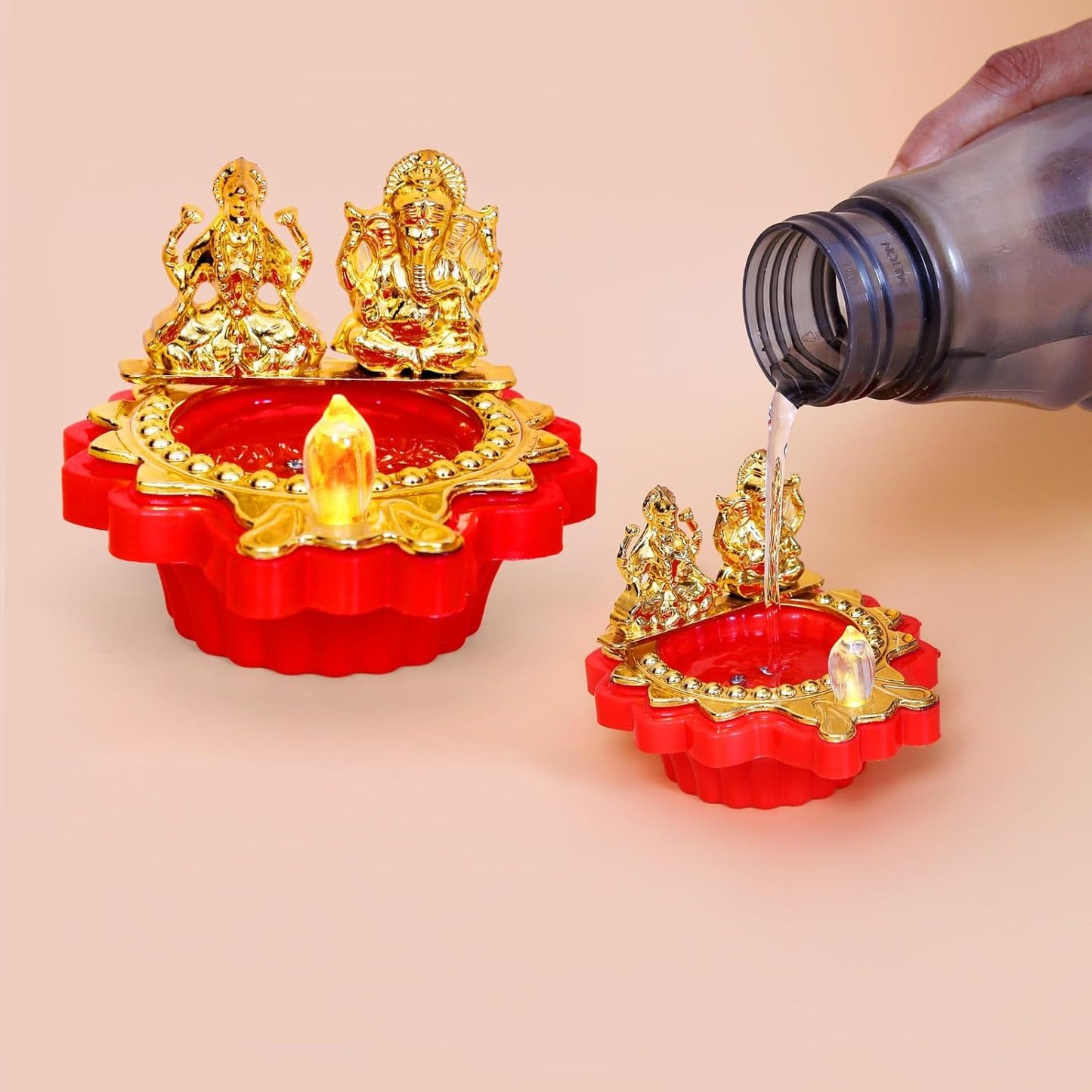 EYUVAA Laxmi Ganesh Water Sensor Diya, Flameless & Smokeless Decorative LED Candle, Diwali Diyas, Water-Activated Flameless LED Diya for Pooja, Temple and Home Décor
