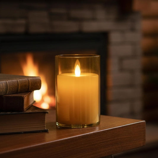 EYUVAA Flameless LED Pillar Candles, Battery Operated Acrylic Glass Candle, Realistic Flickering LED Flame Lights for Home Decor, Diwali, Wedding & Festivals(Golden)