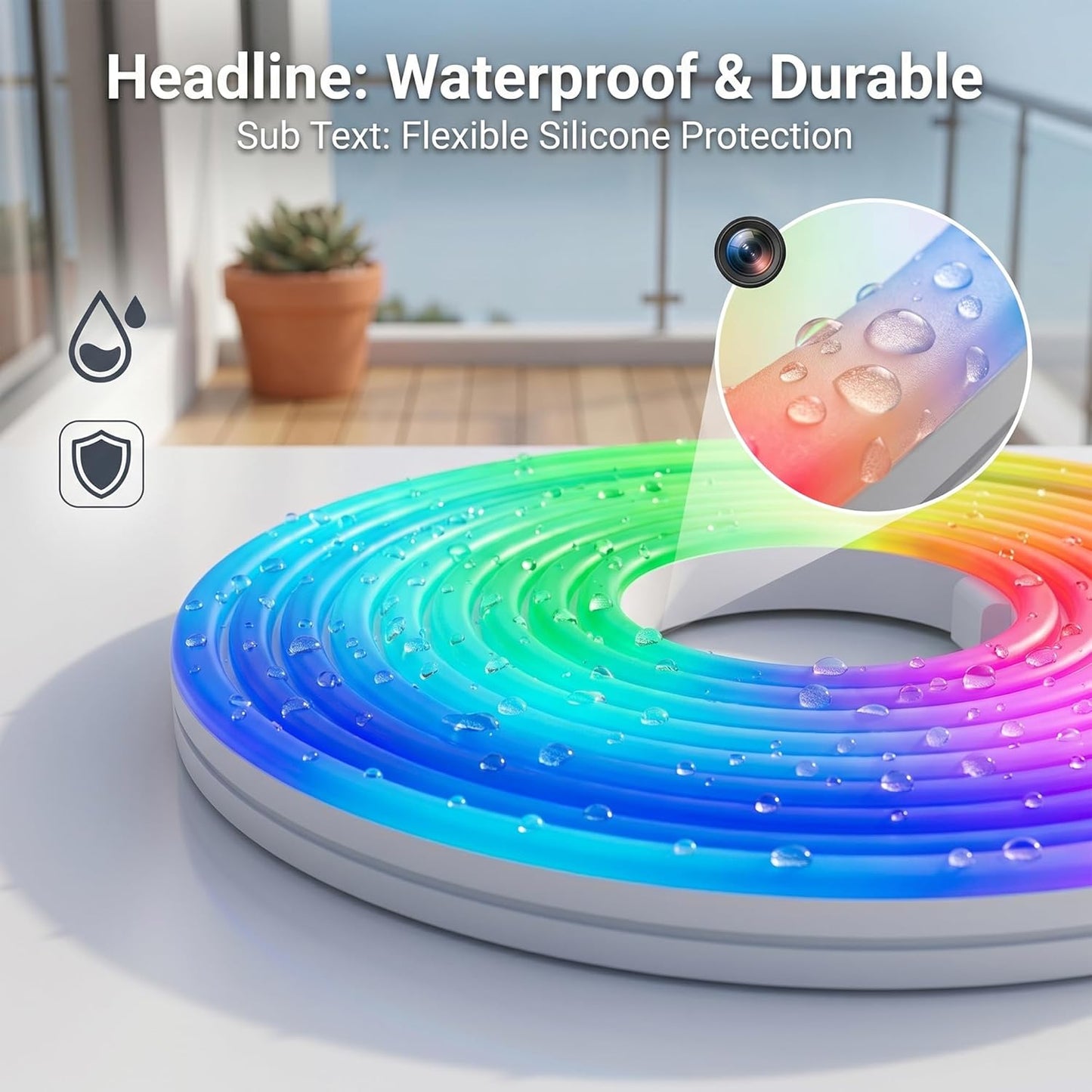 DECOVAA 5 Meter Smart RGB LED Neon Strip Light, App & Remote Control Music Sync Lights, USB Powered Waterproof Flexible Magic Lights for Bedroom, Diwali, Gaming Setup, TV Backlight & Home Decor