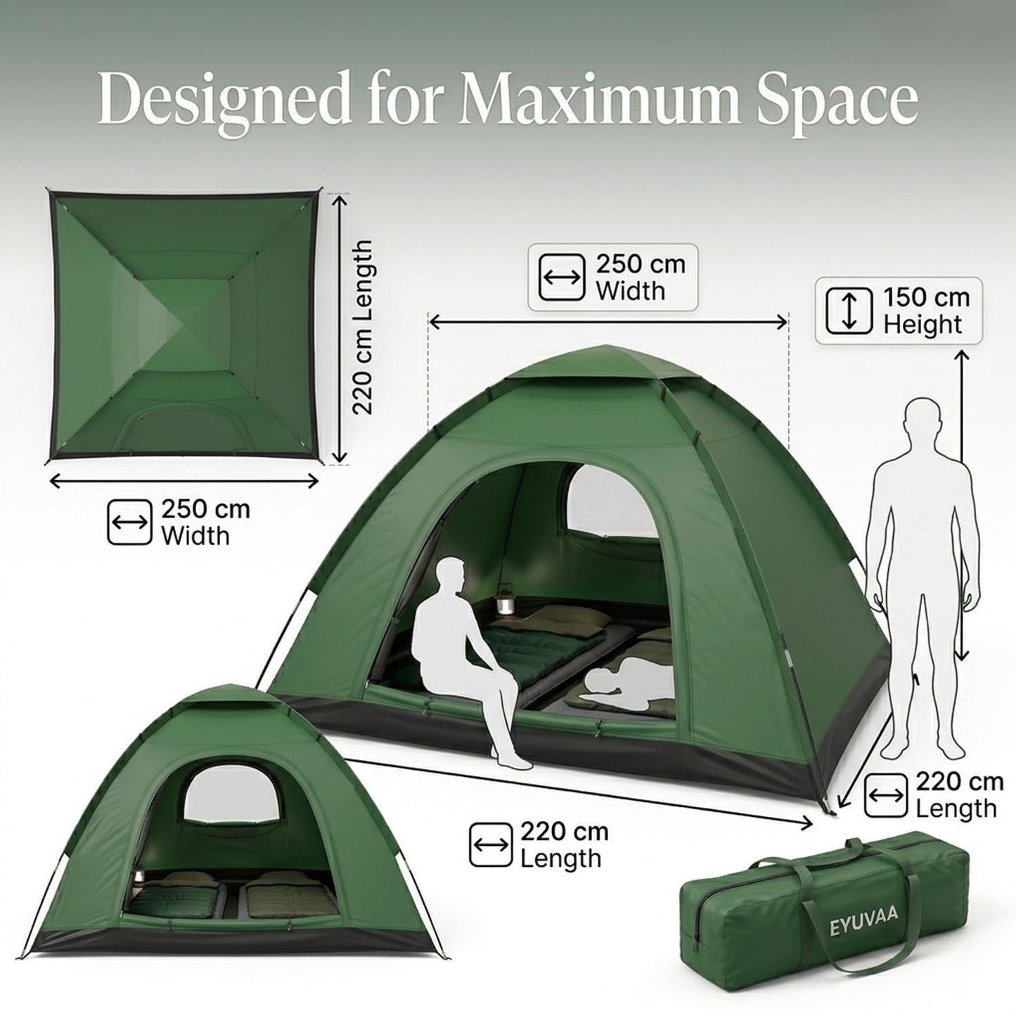 EYUVAA Camping Tent | Waterproof Portable Outdoor Tent | Easy Setup Lightweight Dome Tent with Carry Bag (Random Colour) (6 Person Tent)