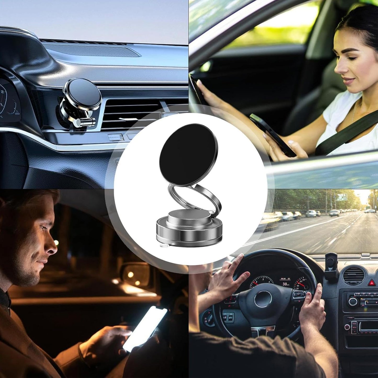 EYUVAA 360° Vacuum Suction Magnetic Phone Holder for Car| Foldable Metal Mobile Holder Car Mount for Dashboard, Windshield, Mirror| Compatible with All Smartphones
