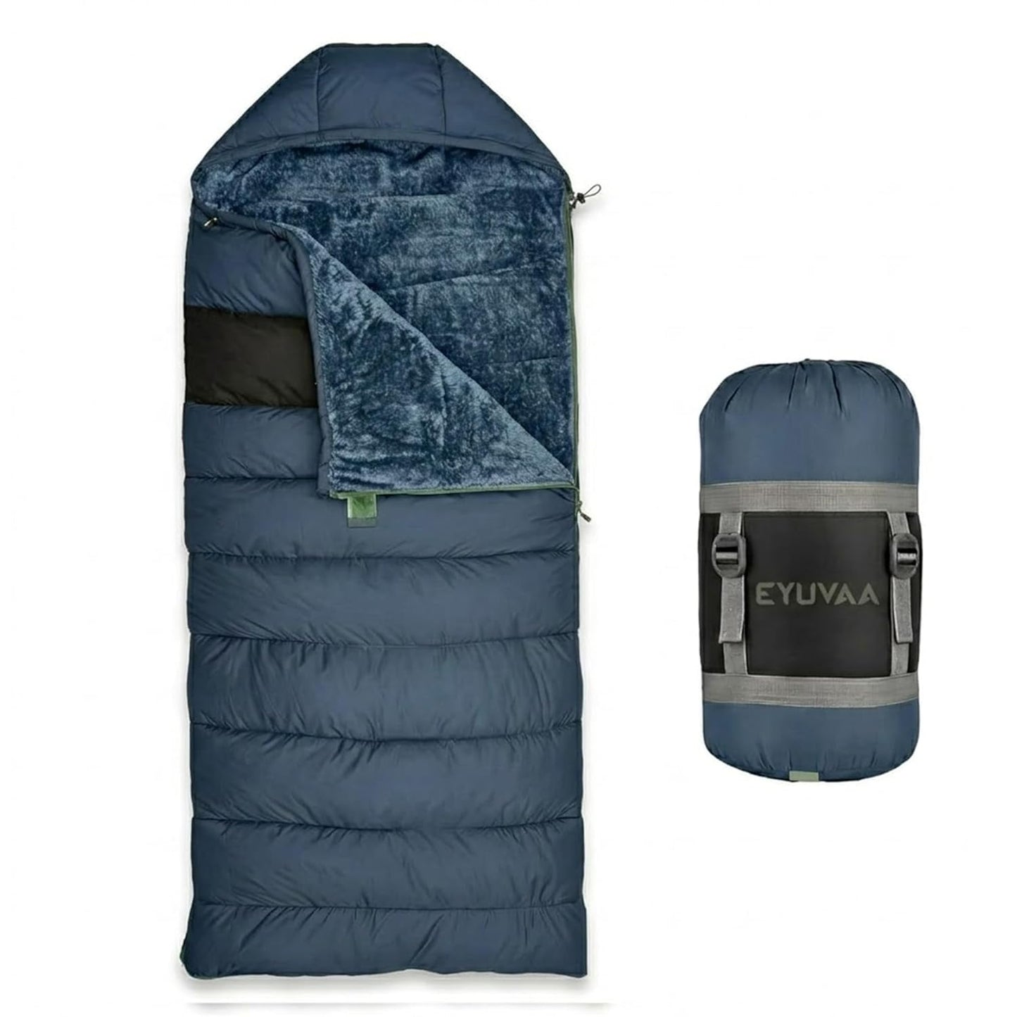 EYUVAA Camping Sleeping Bag -5°C to +5°C, Rectangle Shape Winter Sleeping Bag with Faux Fur, Fits Up to 7.2 ft, Lightweight & Compact for Trekking, Hiking & Travel