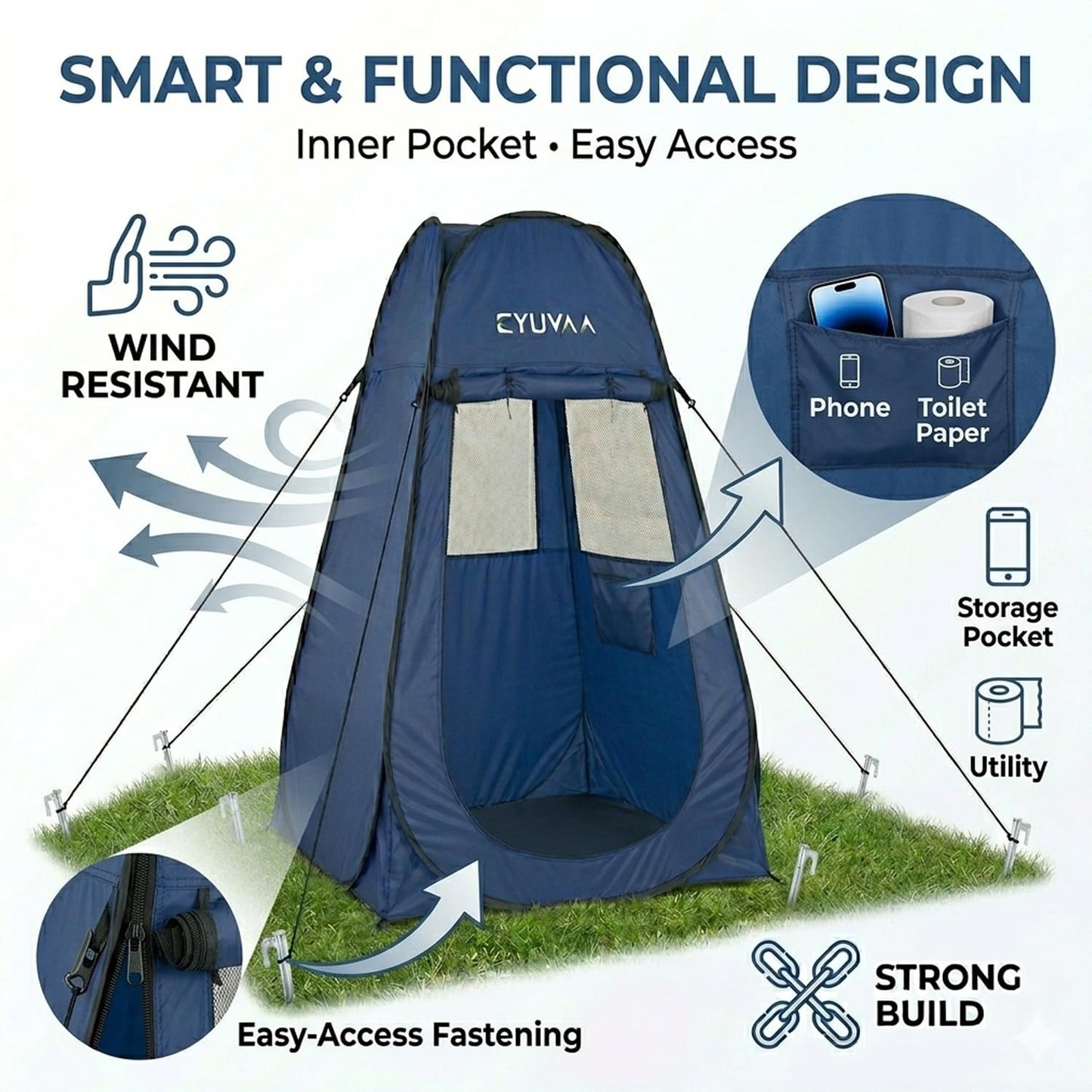 EYUVAA Pop Up Privacy Tent for Changing Clothes, Portable Dressing Room for Women, Foldable Camping Shower and Outdoor Changing Room, Polyester Silver Coated Toilet Tent with Carry Bag