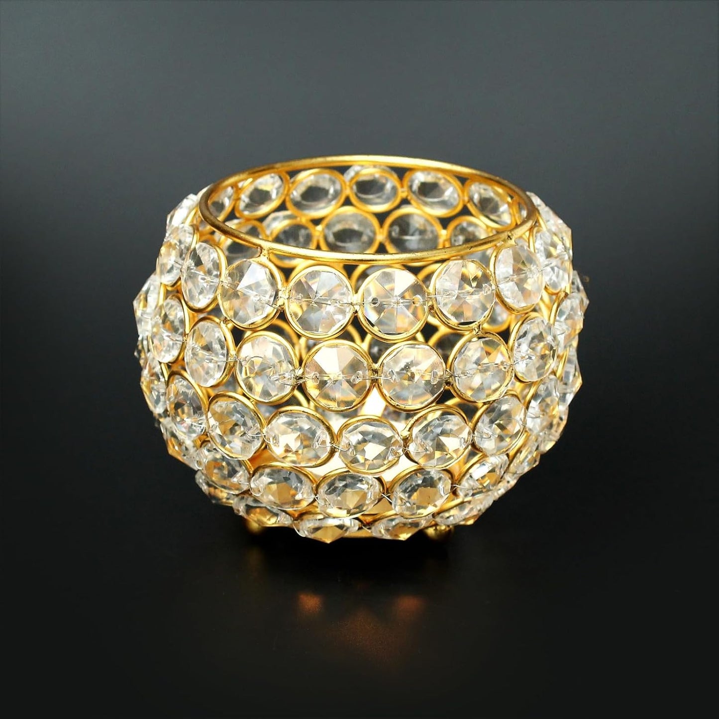 EYUVAA Luxurious Crystal Tea Light Candle Holder, Elegant Gold Accents, Diamond Candle Holders for Home Décor, Weddings, Diwali, Special Occasions and Enchanting Candlelight Displays