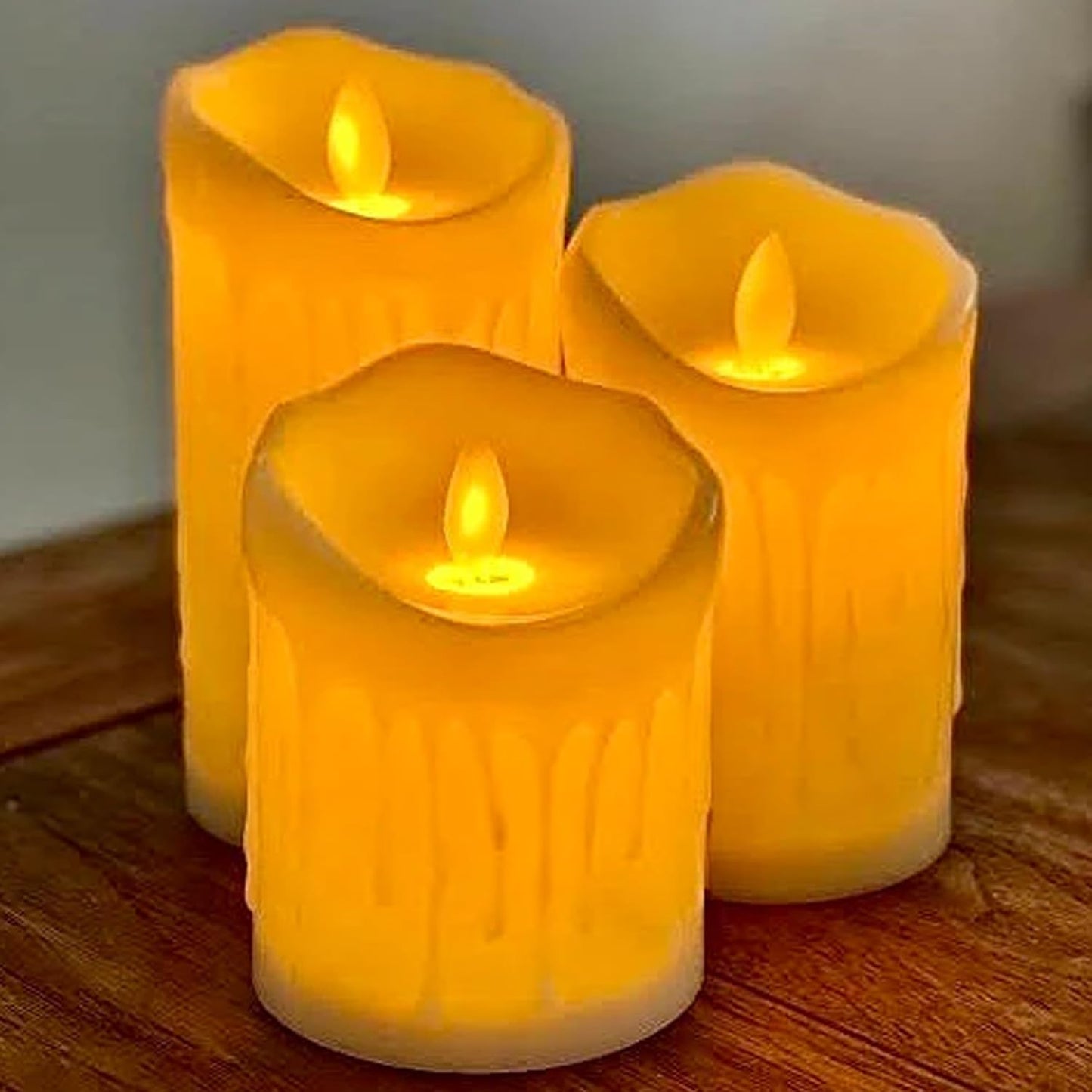 EYUVAA LED Pillar Candle Set of 3| Melted Real Wax Look Flameless Candles with Flickering Flame| 3" Dia X 4",5",6" Height Battery Operated Smokeless Decorative Candles for Home, Wedding & Diwali