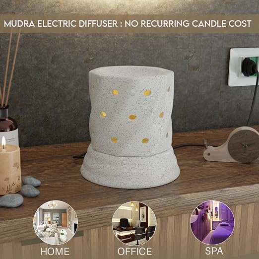 Handcrafted Electric Ceramic Aroma oil Diffuser  Night Lamp, Aromatherapy Oil Burner (Off White)