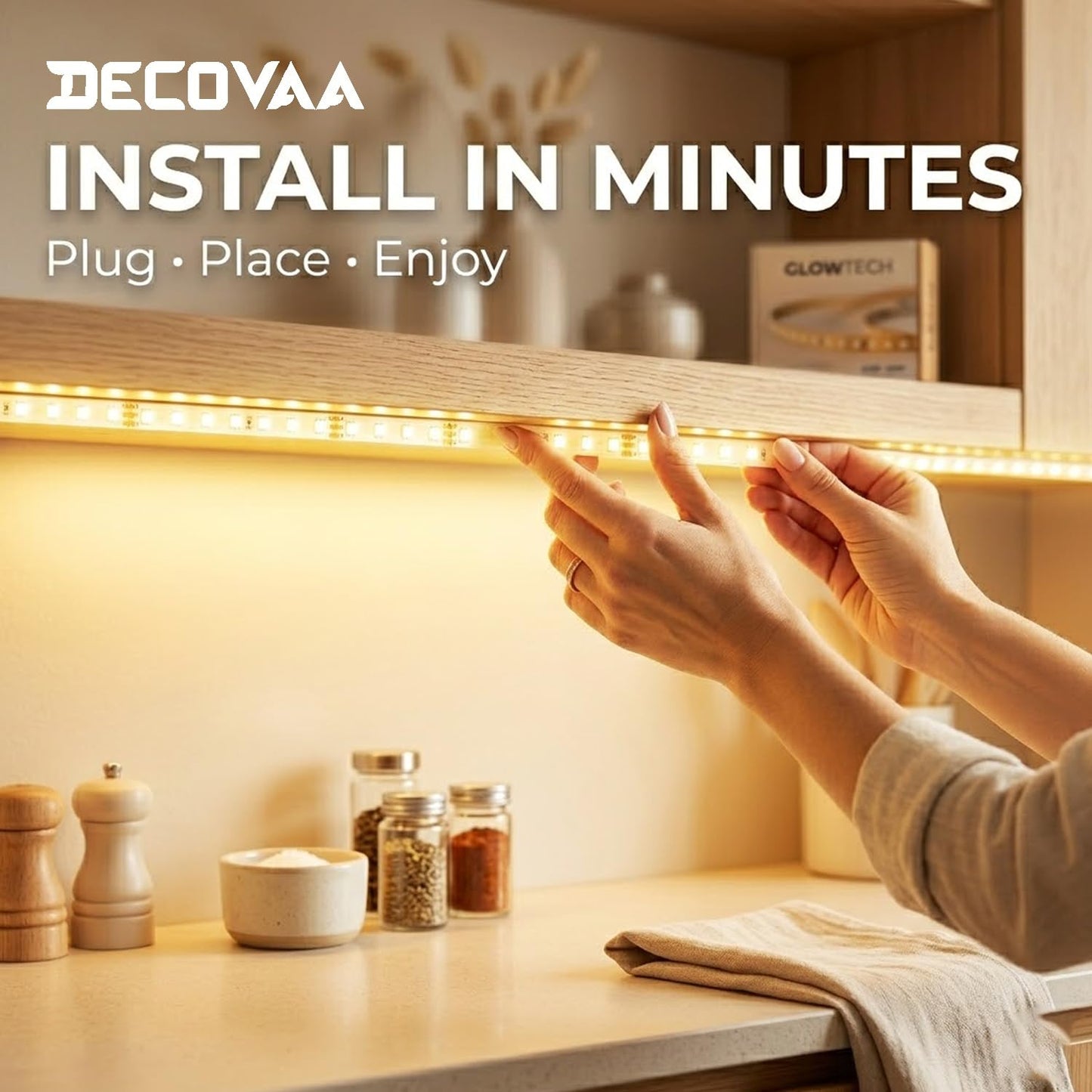 DECOVAA 10M LED Strip Light with Direct Plug, 240 LEDs Per Meter Flexible Decorative Rope Light for Bedroom Decoration, False Ceiling, TV Backlight, Mirror, Wall, Home Decor