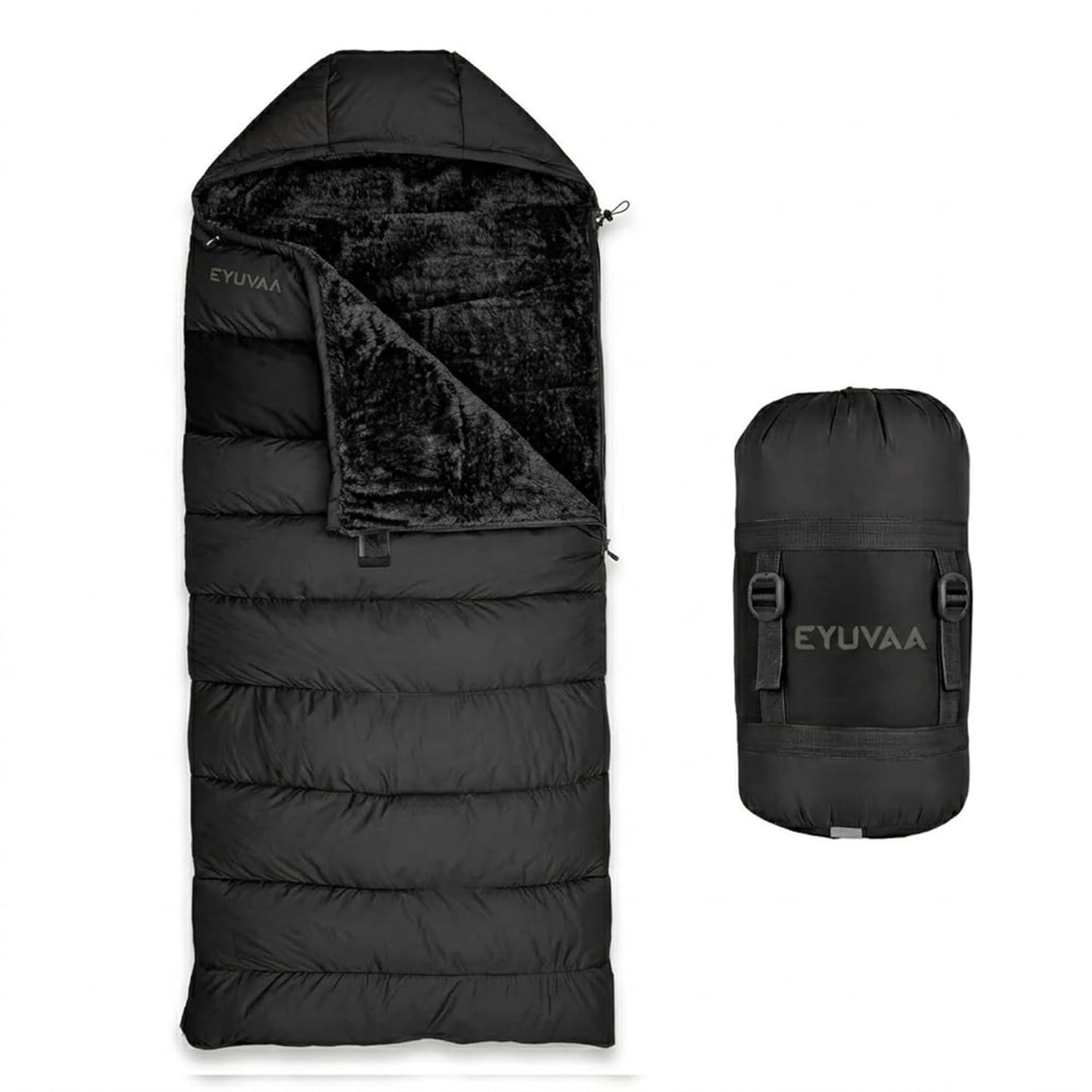 EYUVAA Camping Sleeping Bag -5°C to +5°C, Rectangle Shape Winter Sleeping Bag with Faux Fur, Fits Up to 7.2 ft, Lightweight & Compact for Trekking, Hiking & Travel