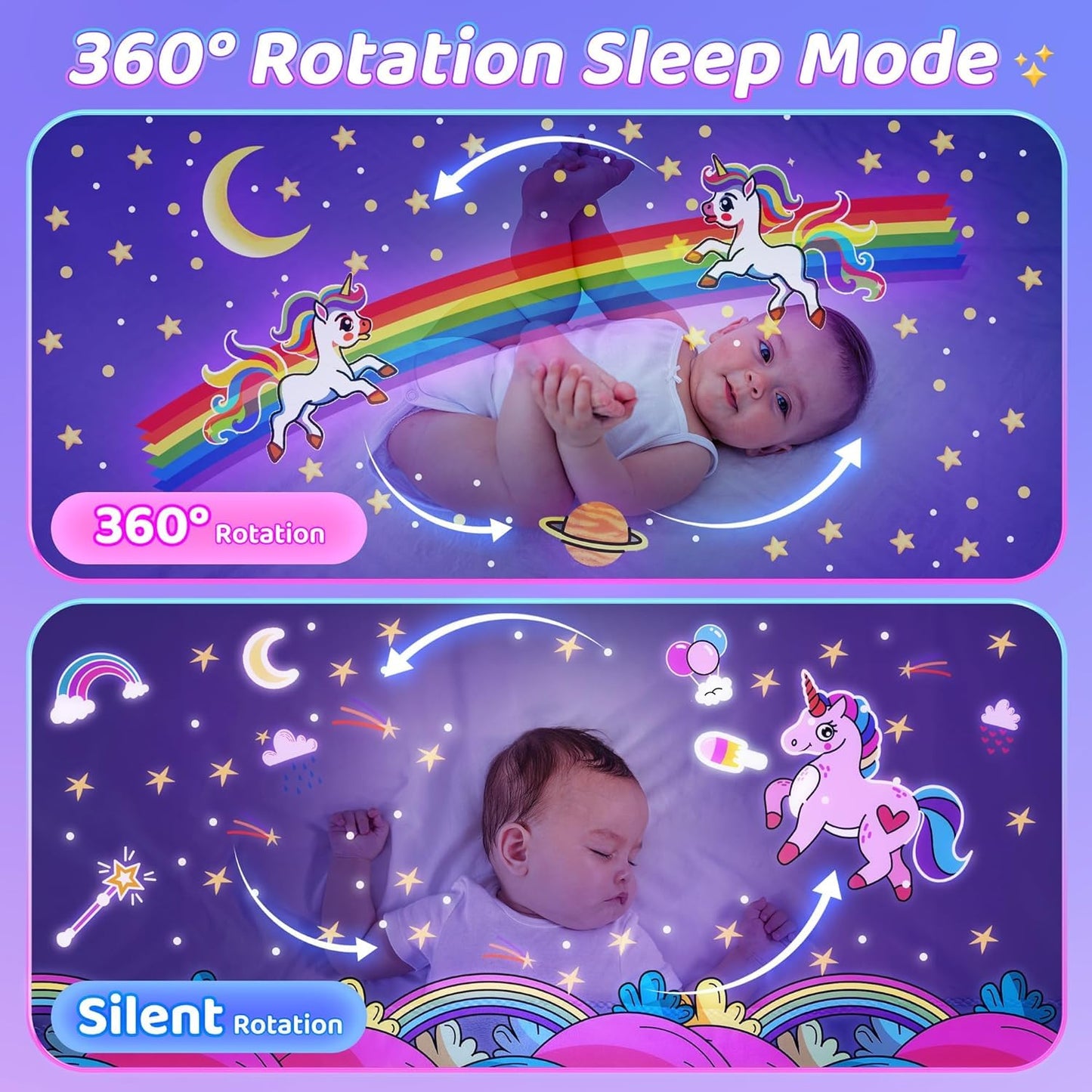 EYUVAA Bunny Night Light Projector, 360° Rotatable 6 Films Shade Rechargeable LED Night Light Lamp for Kids Room, Nursery Room Décor (Light Projector)
